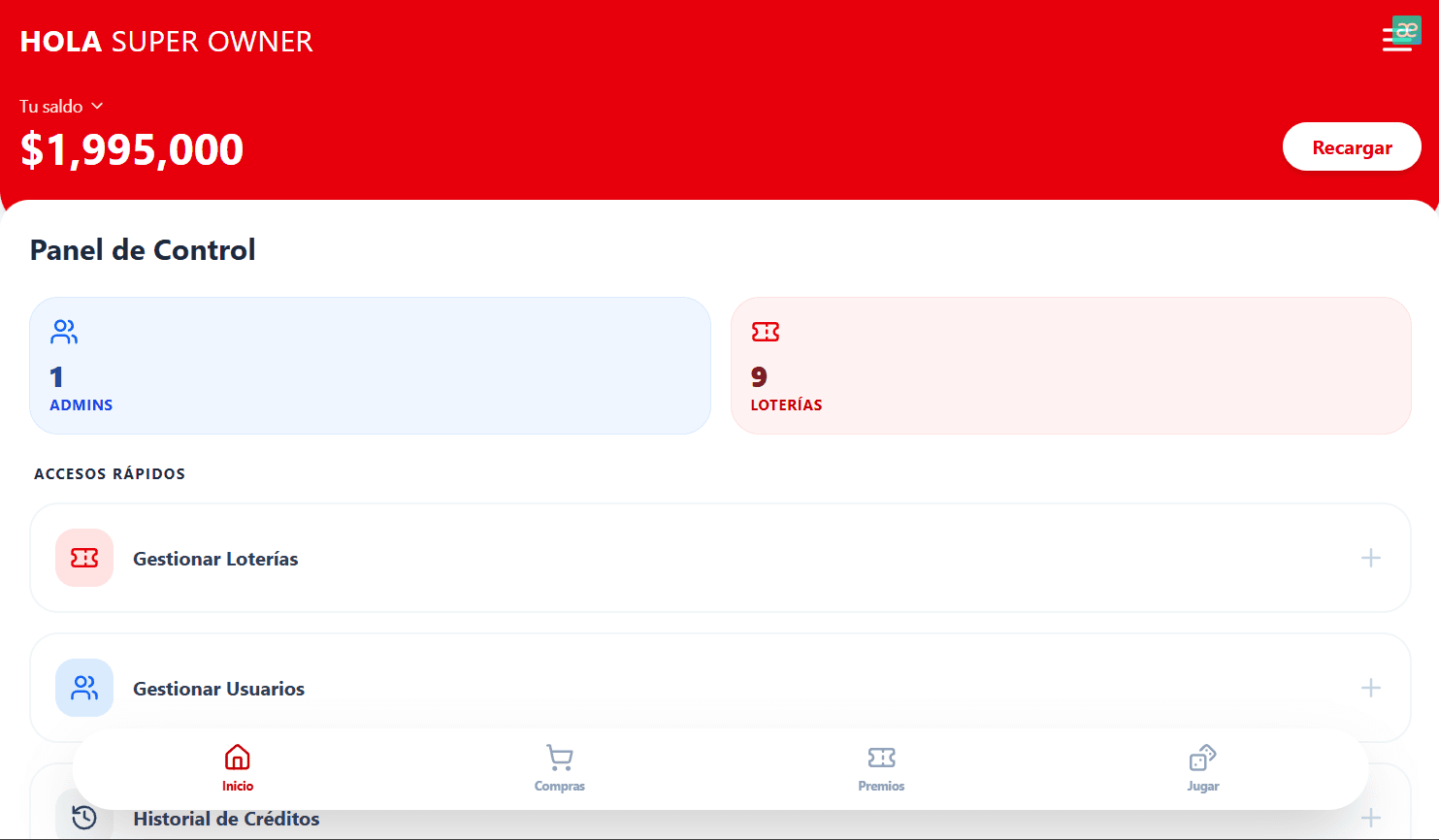 Loterias - Real-time betting management System Screenshot